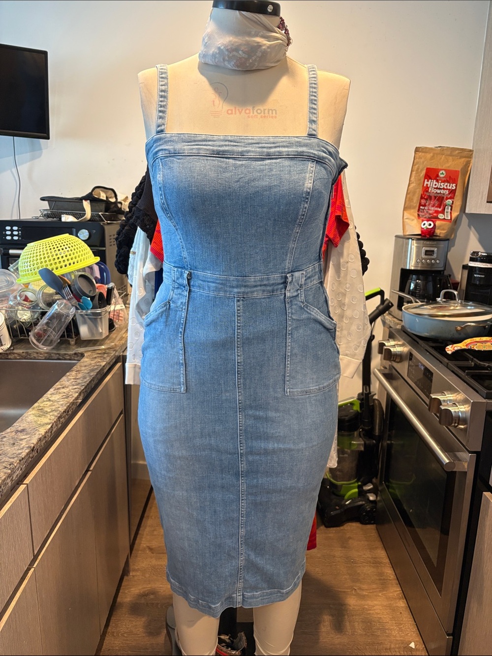 Guess Light Blue Denim Overall Dress